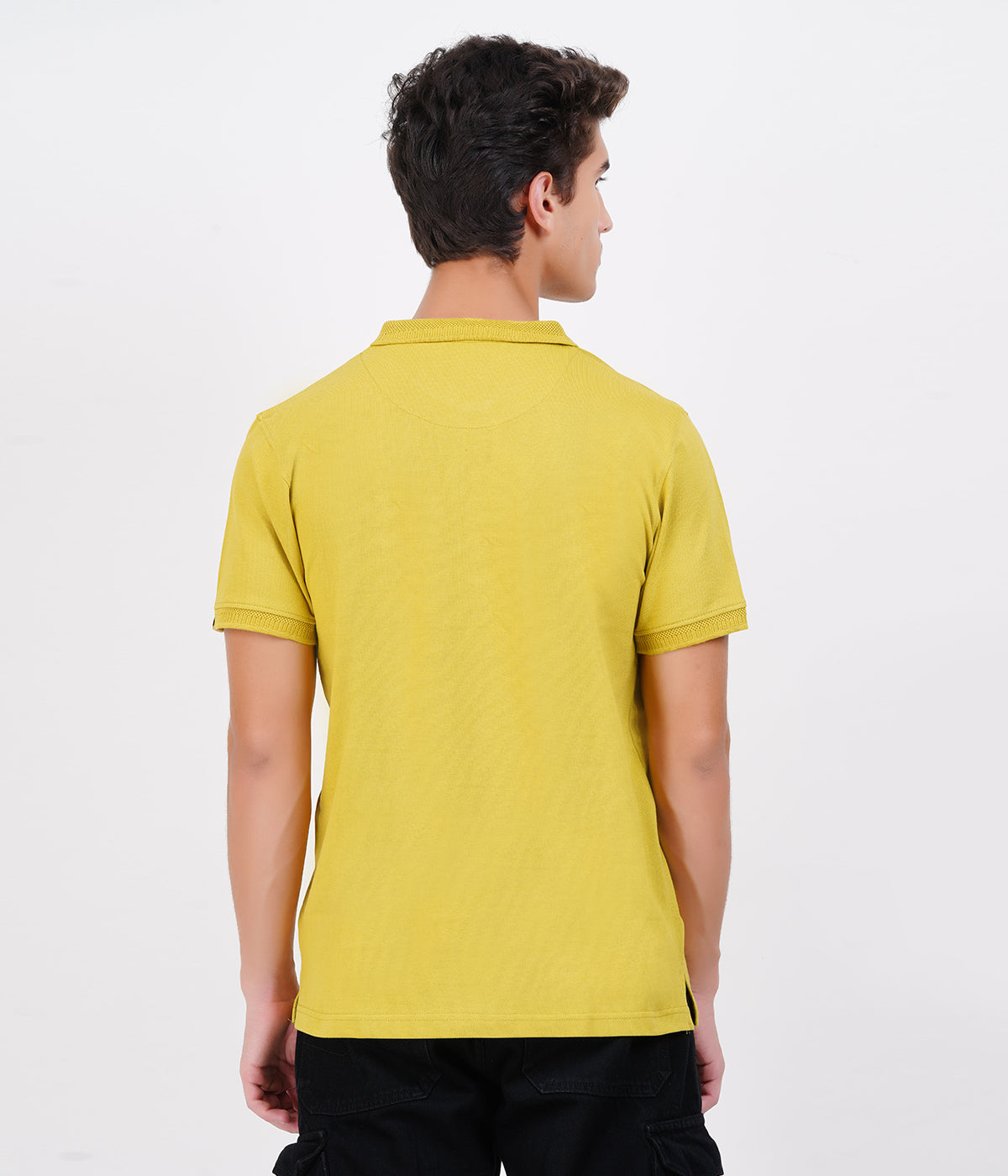Men’s 100% Cotton Collar T-Shirt – Bio Wash Airtex, Regular Fit (Mustard Yellow)