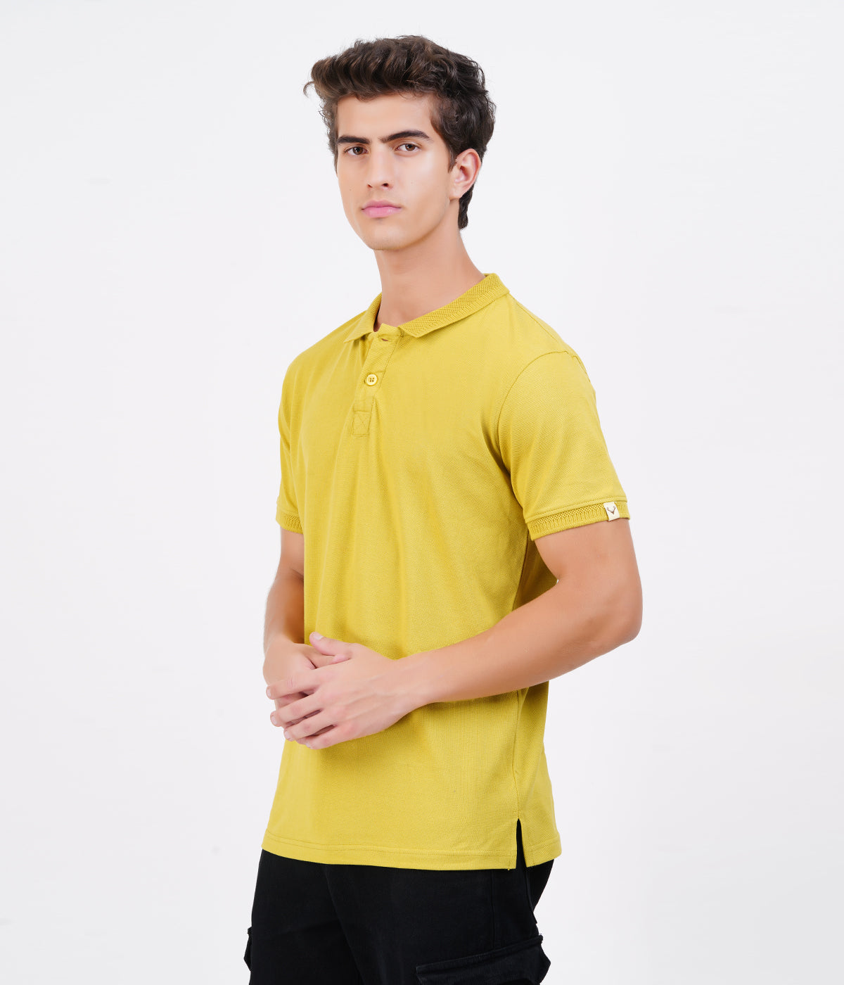 Men’s 100% Cotton Collar T-Shirt – Bio Wash Airtex, Regular Fit (Mustard Yellow)