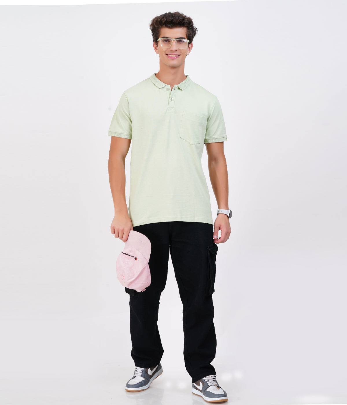 Men’s Lime Green Cotton Collar T-Shirt with Pocket – Bio-Wash Comfort Wear