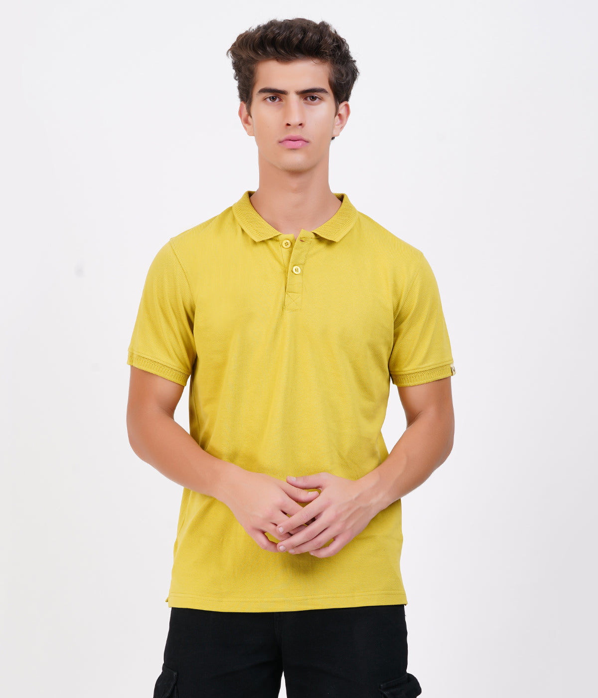 Men’s 100% Cotton Collar T-Shirt – Bio Wash Airtex, Regular Fit (Mustard Yellow)