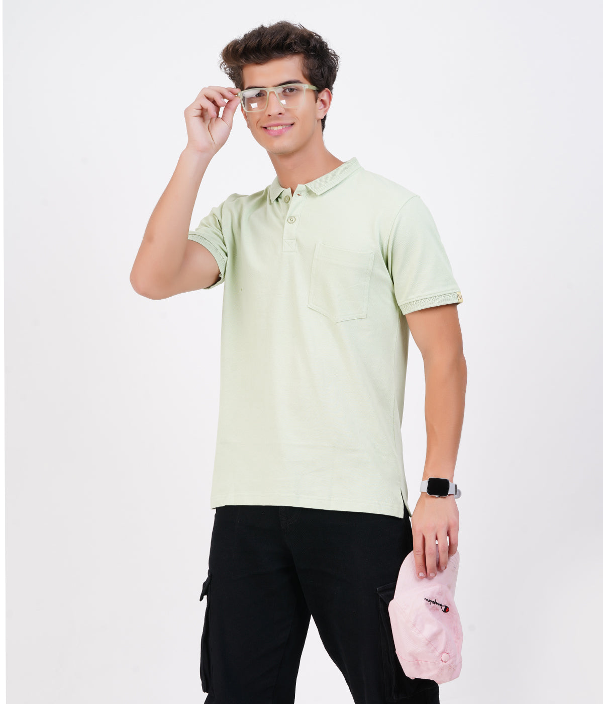Men’s Lime Green Cotton Collar T-Shirt with Pocket – Bio-Wash Comfort Wear