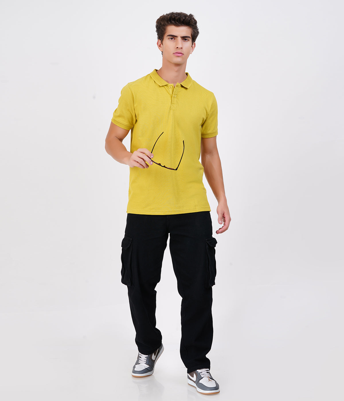 Men’s 100% Cotton Collar T-Shirt – Bio Wash Airtex, Regular Fit (Mustard Yellow)